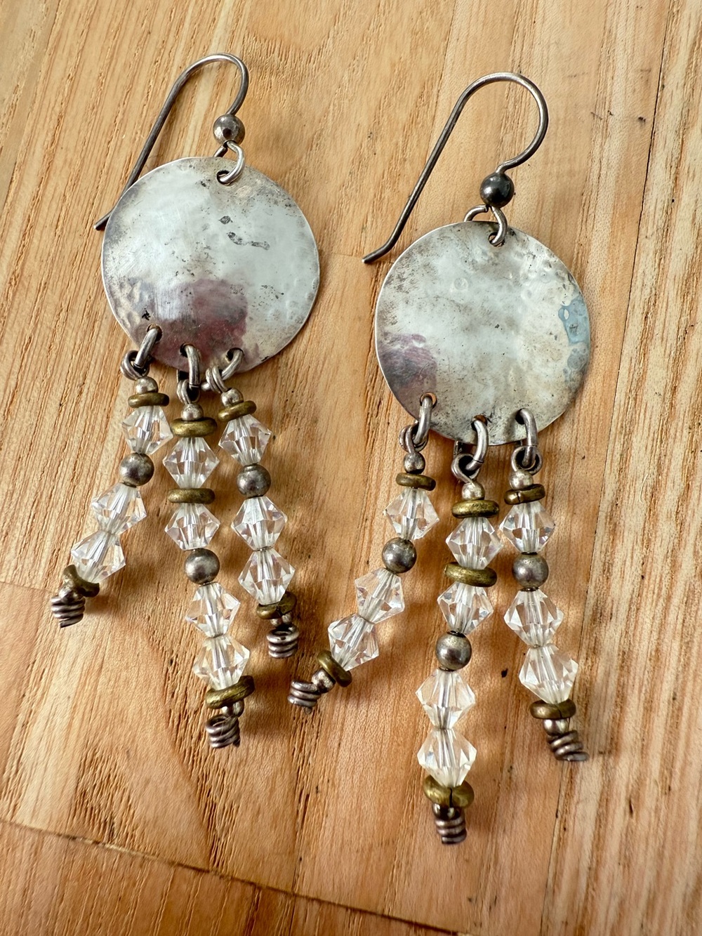Roggio 925 Sterling silver hammered discs beaded dangle earrings on hooks